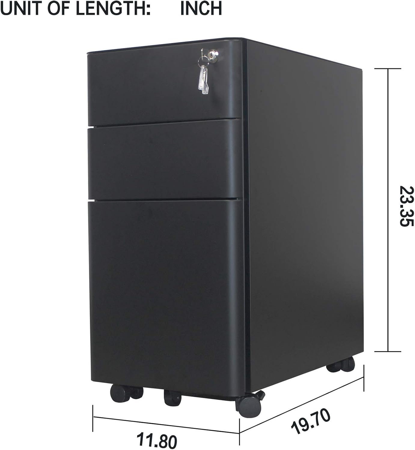 Modern Mobile File Cabinet Locking File Cabinet 3 Drawer Rolling Pedestal Under Desk Fully Assembled Except Casters Black