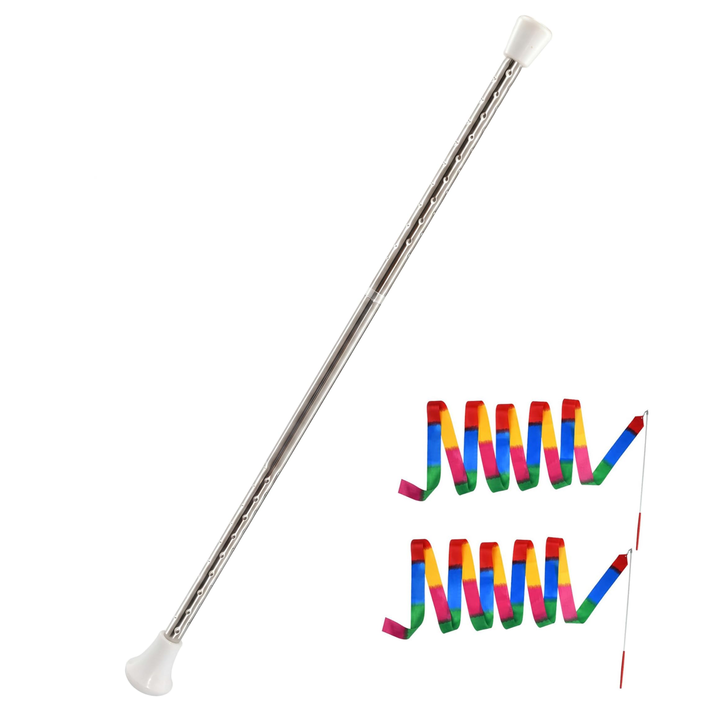 BEAHING Batons for Twirling, 21in Stainless Steel Baton with Non-slip Handles & 2 Ribbons Gymnastics Wand for Kids Adults, batons for twirling