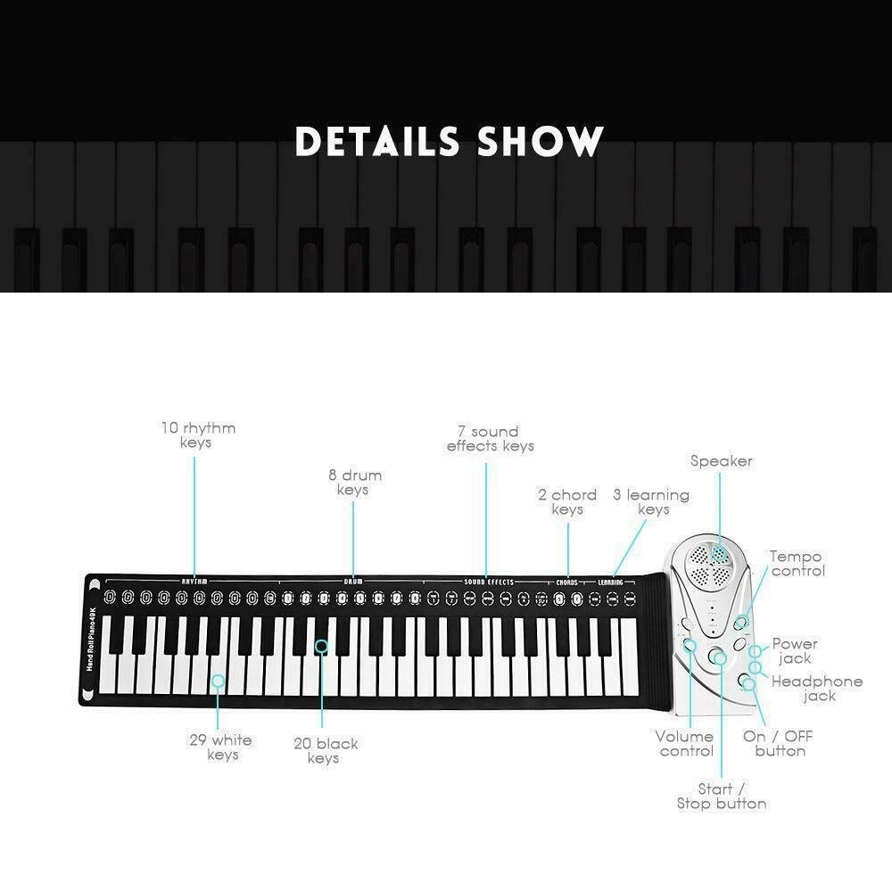 piano eléctrico aprendizaje 49 teclas casio, Piano enrollable de silicona teclado infantil musical Juguete educativo piano Instrumentos musicales con altavoz para niños principiantes