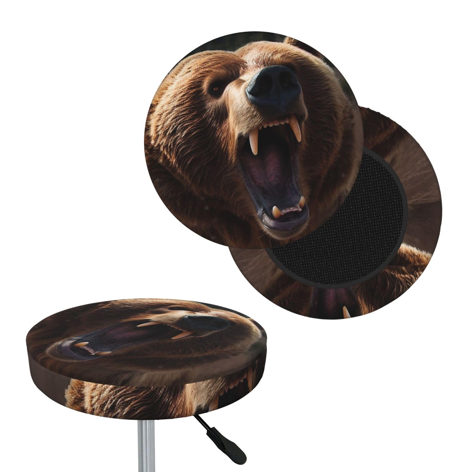 NONHAI Roaring Bear Bar Stool Cover Round Elastic Stool Cushion Covers Dustproof Bar Chair Cover Washable Stool Cushion Slipcover Stretch Stool Seat Covers for 12-14 Inch Chair