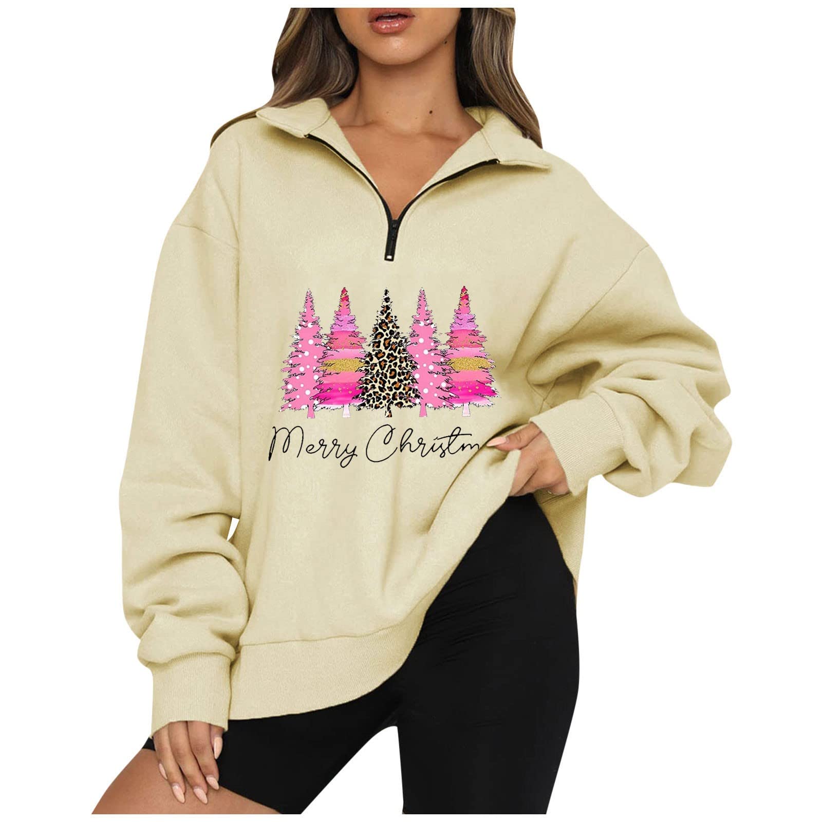 Women's Hoodie Zip Sweatshirt Long Sleeve Solid Color Loose Jumper Drop Shoulder Pullover Print Top Hoodie, S-3XL
