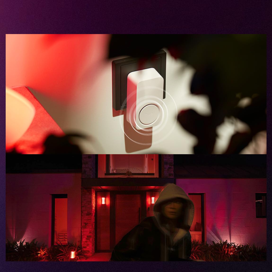 Philips Hue Secure Smart Chime, timbre para puerta de entrada con notificaciones, compatible con toma estándar, cámara de videovigilancia Hue, videotimbre y sensor de movimiento, plug-and-play, blanco