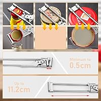 Vista 4 de Abrelatas ajustable multifuncional de acero inoxidable, abrebotellas y abrebotellas, abridor manual de tarros, abridor de tarros para manos débiles