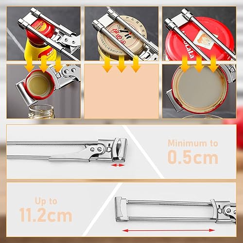 Miniatura 4 de Abrelatas ajustable multifuncional de acero inoxidable, abrebotellas y abrebotellas, abridor manual de tarros, abridor de tarros para manos débiles,