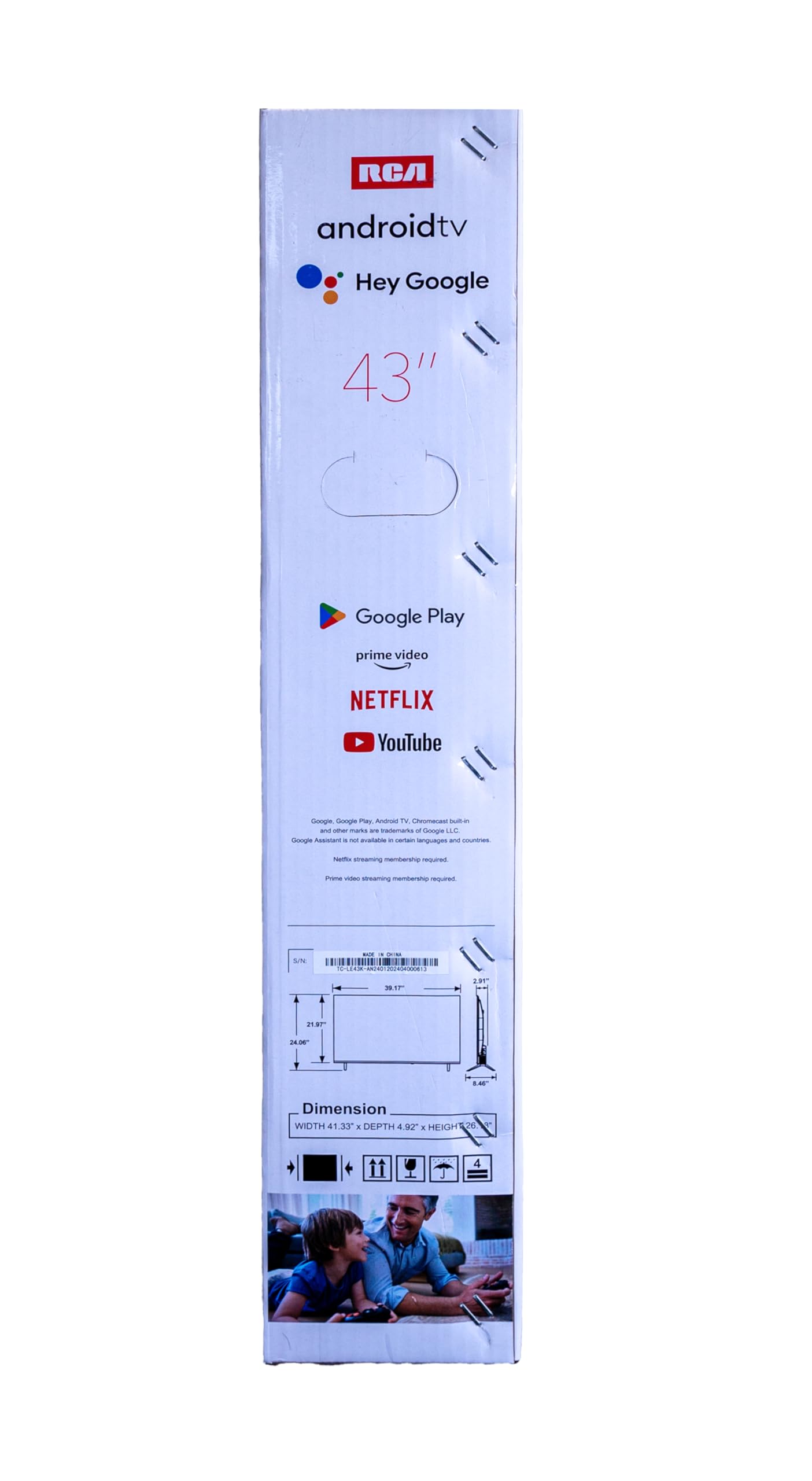 RCA 43-Inch FHD Smart Android TV, Frameless LED Display with HDR10, Wi-Fi and Bluetooth, Google Assistant Built-in, Compatible with Alexa