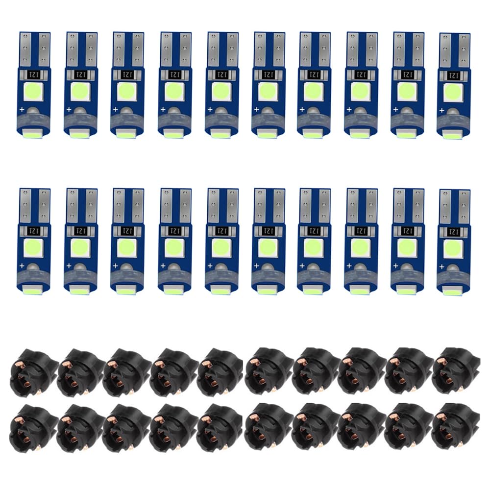 20-Pack Ice Blue Color T5 37 74 LED Bulb With Twist Lock Socket PC74 PC37 Dashboard Instrument Panel Gauge Cluster Light