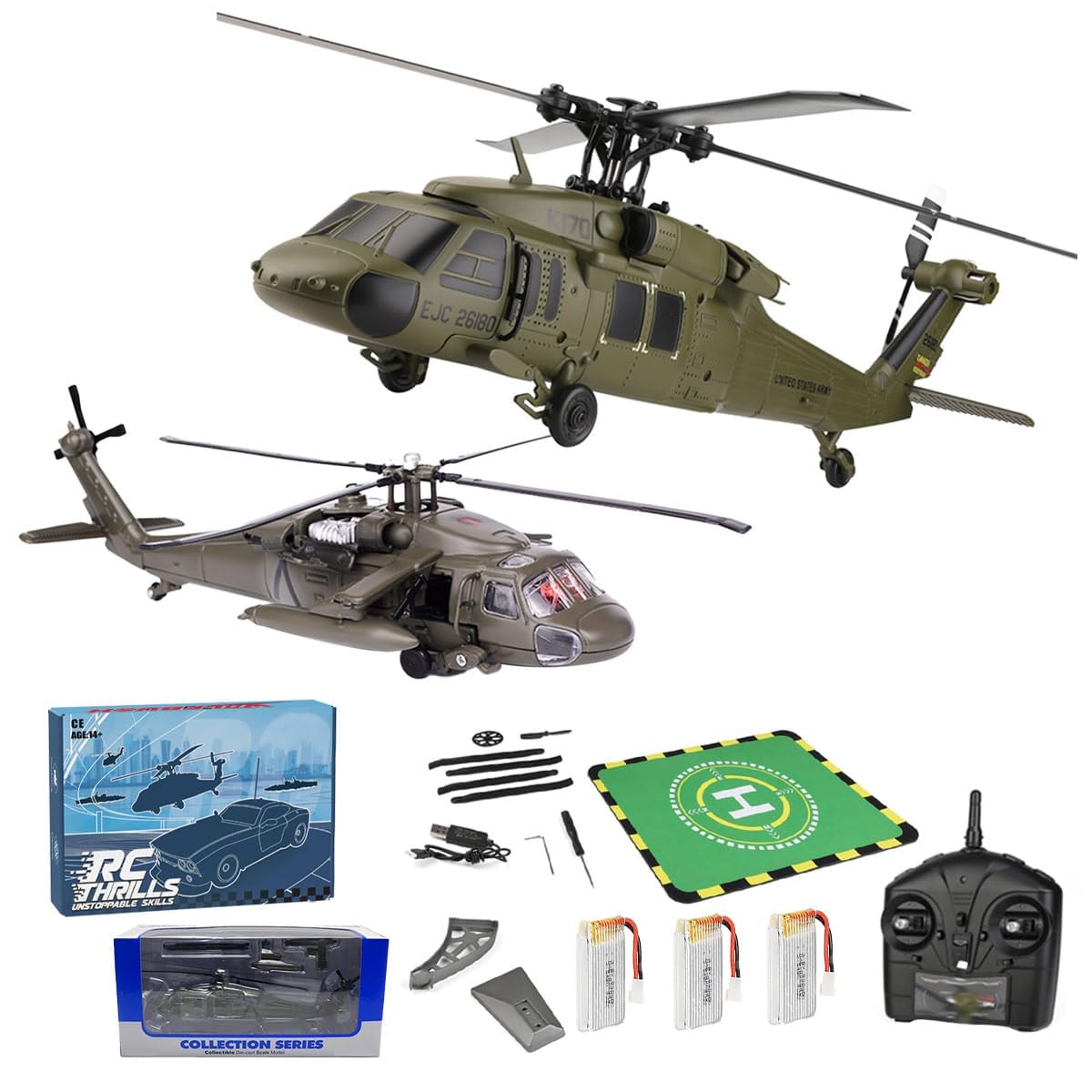 Palapozzy WL K170 Black Hawk UH-60L RC Helicopter for Adults, Flybarless RC Helicopter Model with Adjustable Left and right Hand Throttle, Signal Loss Protection for Beginners (RTF)