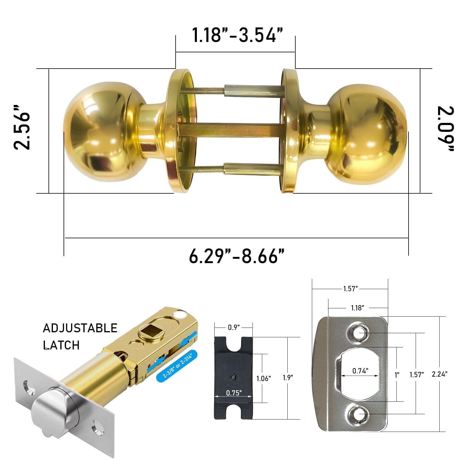 Gold Door Knobs with Lock - 2 Pack -3