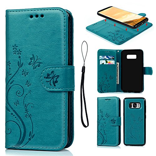 Galaxy S8 Case, S8 Case Embossed Love PU Leather Case TPU Shock Bumper Detachable Magnetic Wallet Case with Slot Wallet Wrist Strap Cover for Samsung Galaxy S8