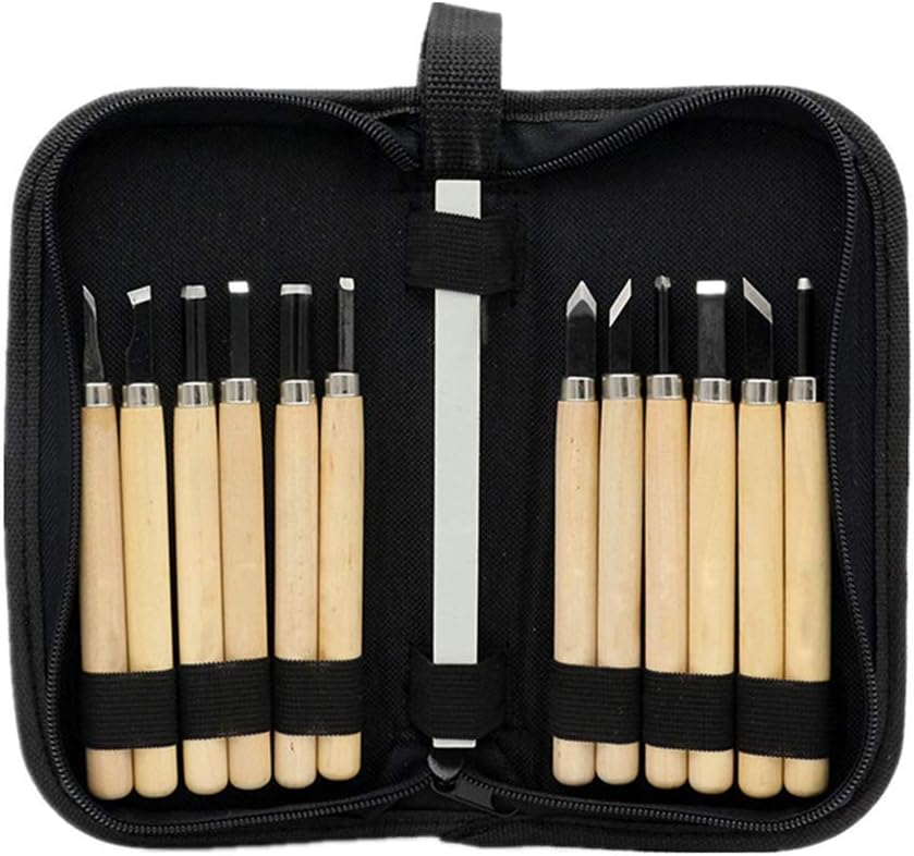 Wood Carving, 12 Carving Tools Set with Knife Stone & Carrying Pouch - Perfect Knife Kit for Beginner