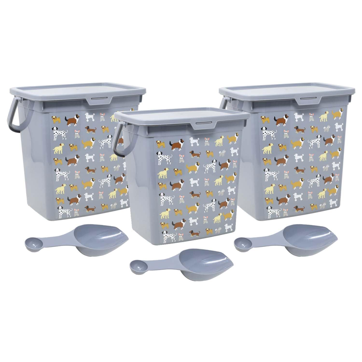 UNIQUE HOME LIVING 6L Pet Food Storage Container Set of 3 Dog Cat Puppy Treats Food Dispenser Bin Airtight Plastic Container Box With Scoop