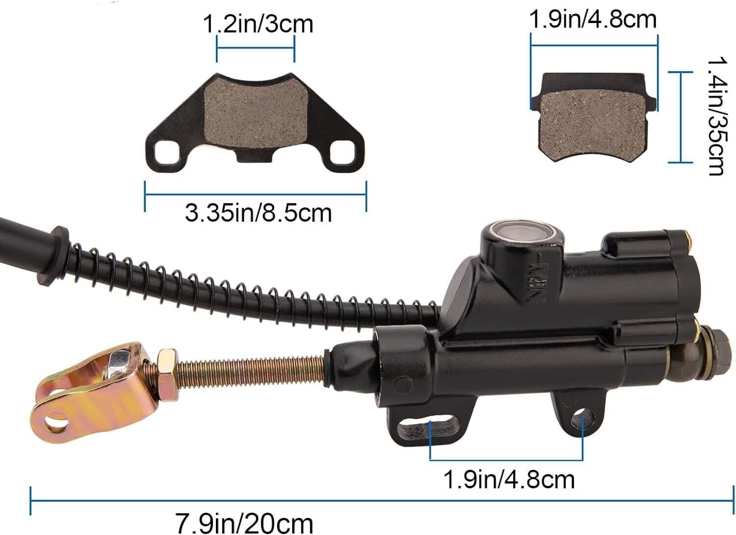 Rear Hydraulic Brake Master Cylinder Caliper Assembly with New Brake Pads for 50cc 70cc 90cc 110cc 125cc ATV Quad Taotao Sunl Roketa NST