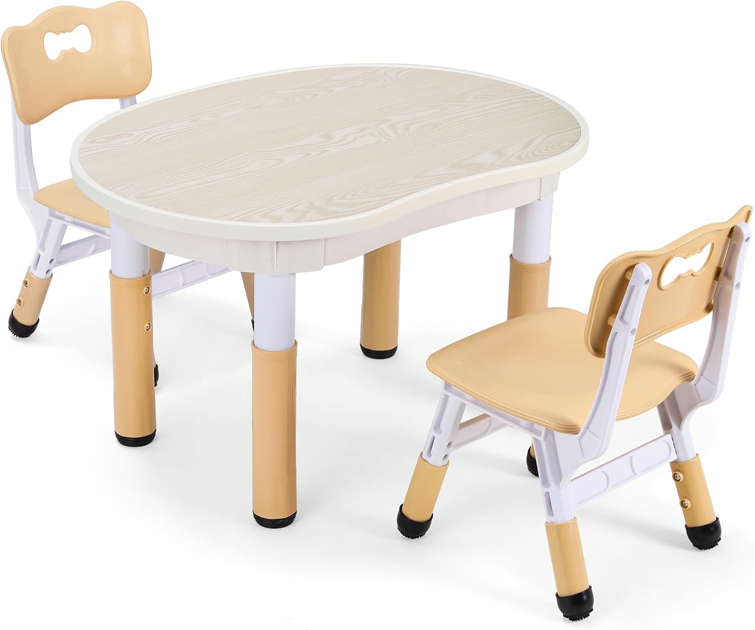 Clevich Children's Table with 2 Chairs Children's Table Chair Set Height Adjustable Multifunctional Children's Seating Set Painting Table for Classrooms Nurseries Children's Table and Chair Set for Food Play Yellow