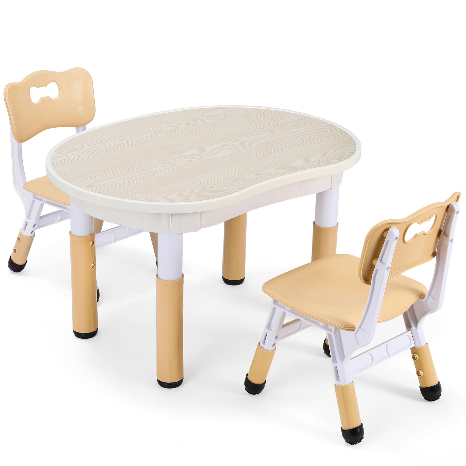 Clevich Kindertisch mit 2 Stühlen, Kinder Tisch Stuhl Set Höhenverstellbar, Multifunktionaler Kindersitzgruppe, Maltisch für Klassenzimmer Kindergärten Kindertisch und Stuhlset für Essen Spielen Gelb