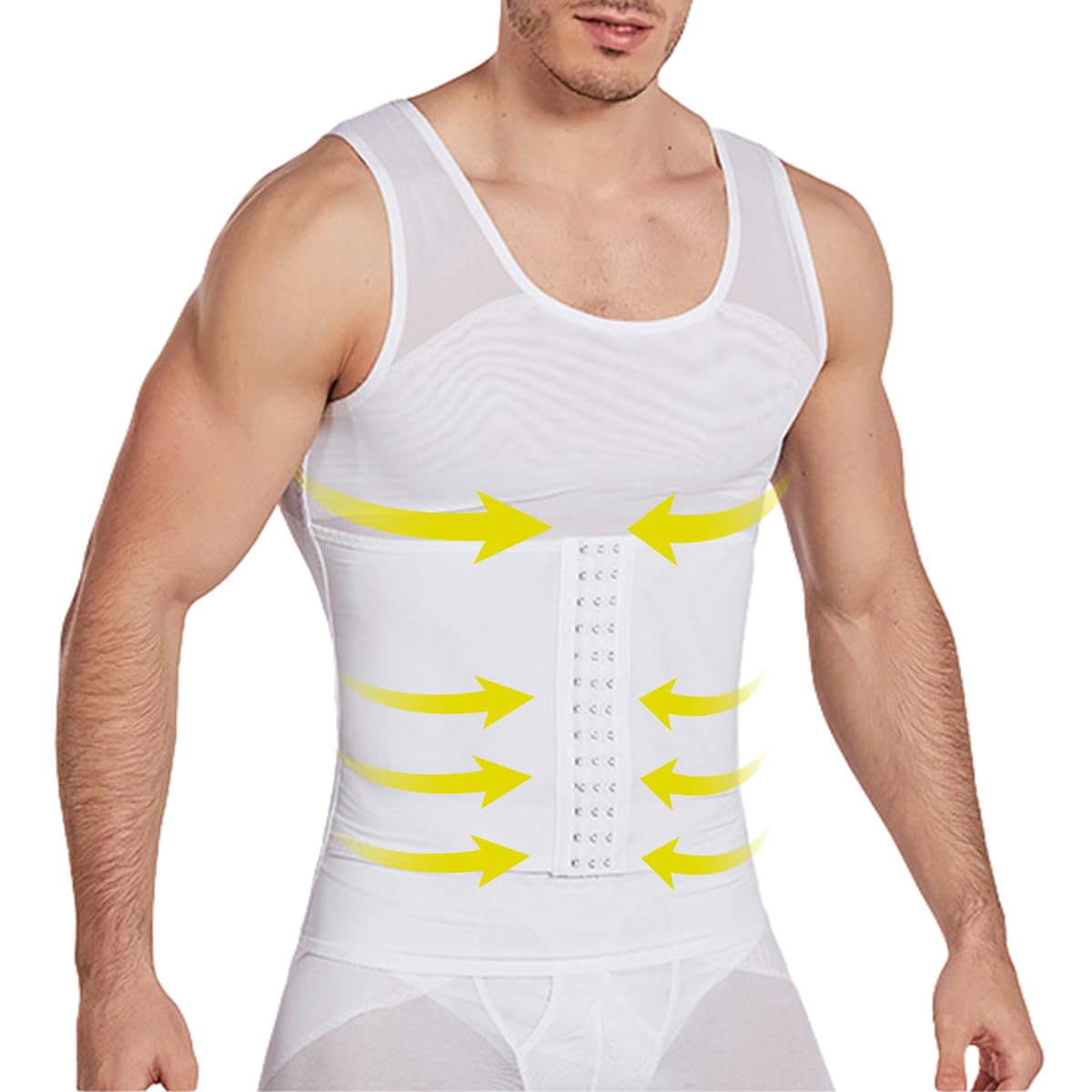 Casey Kevin Męski podkoszulek wyszczuplający brzuch, bielizna modelująca figurę, body Shaper dla mężczyzn, 3 rzędy zamknięcia