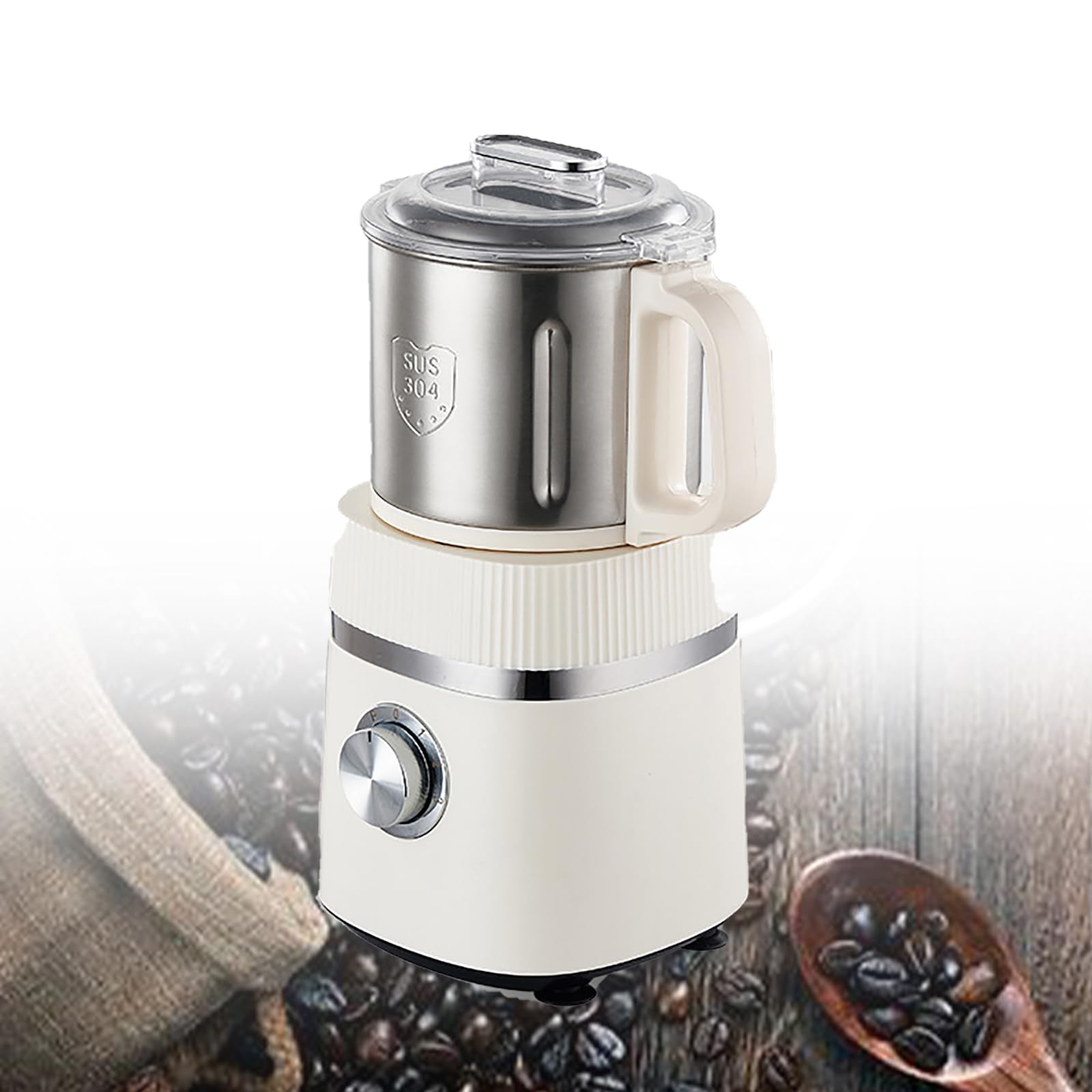 Macchina da caffè per Macinazione A Secco E Ad Umido da 26.000 Giri/min, 800 G (Ciotola Rimovibile), 4 Macine in Acciaio Inossidabile/macinazione Silenziosa + Facile da Pulire,White