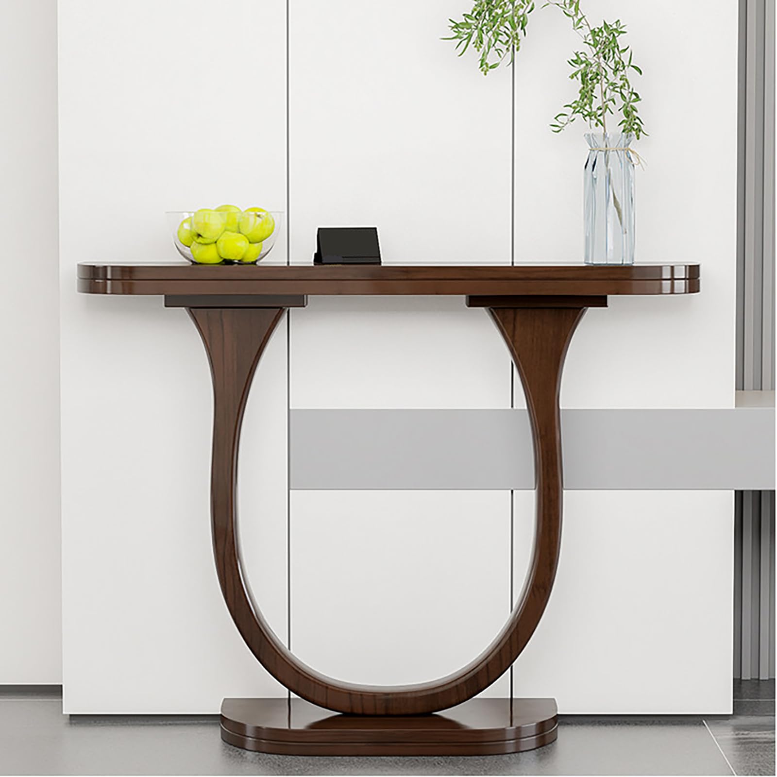Stół konsolowy retro z litego drewna, stolik do przedpokoju w kształcie litery U do salonu, sypialni, na balkon - smukły design do dekoracji wnętrz