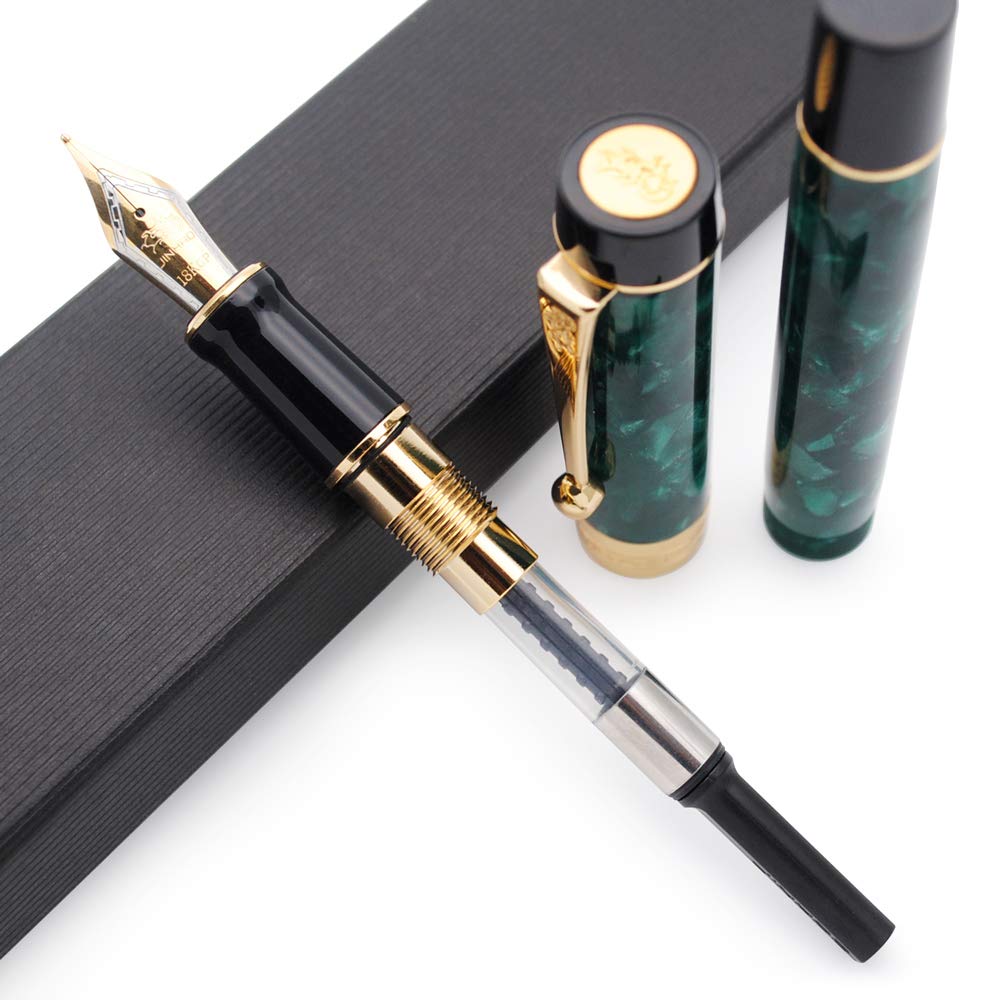 Stylo-Plume Jinhao Century Tofu 100 – Résine Dorée Verte, Plume Moyenne 18KGP