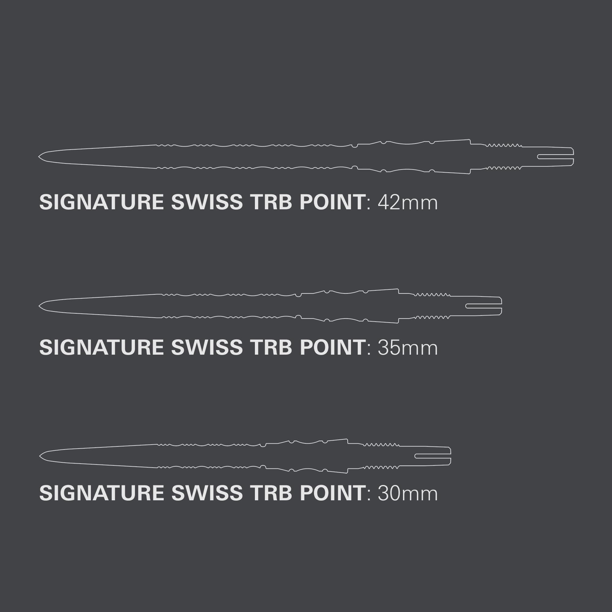 Target Darts Signature Swiss Point TRB | Lot de 3 Eembouts | 30MM/35MM/42MM – Or/Argent/Noir | Changement Fléchettes Pointes, Swiss Point Technologie, Professionnels Fléchettes Accessoires
