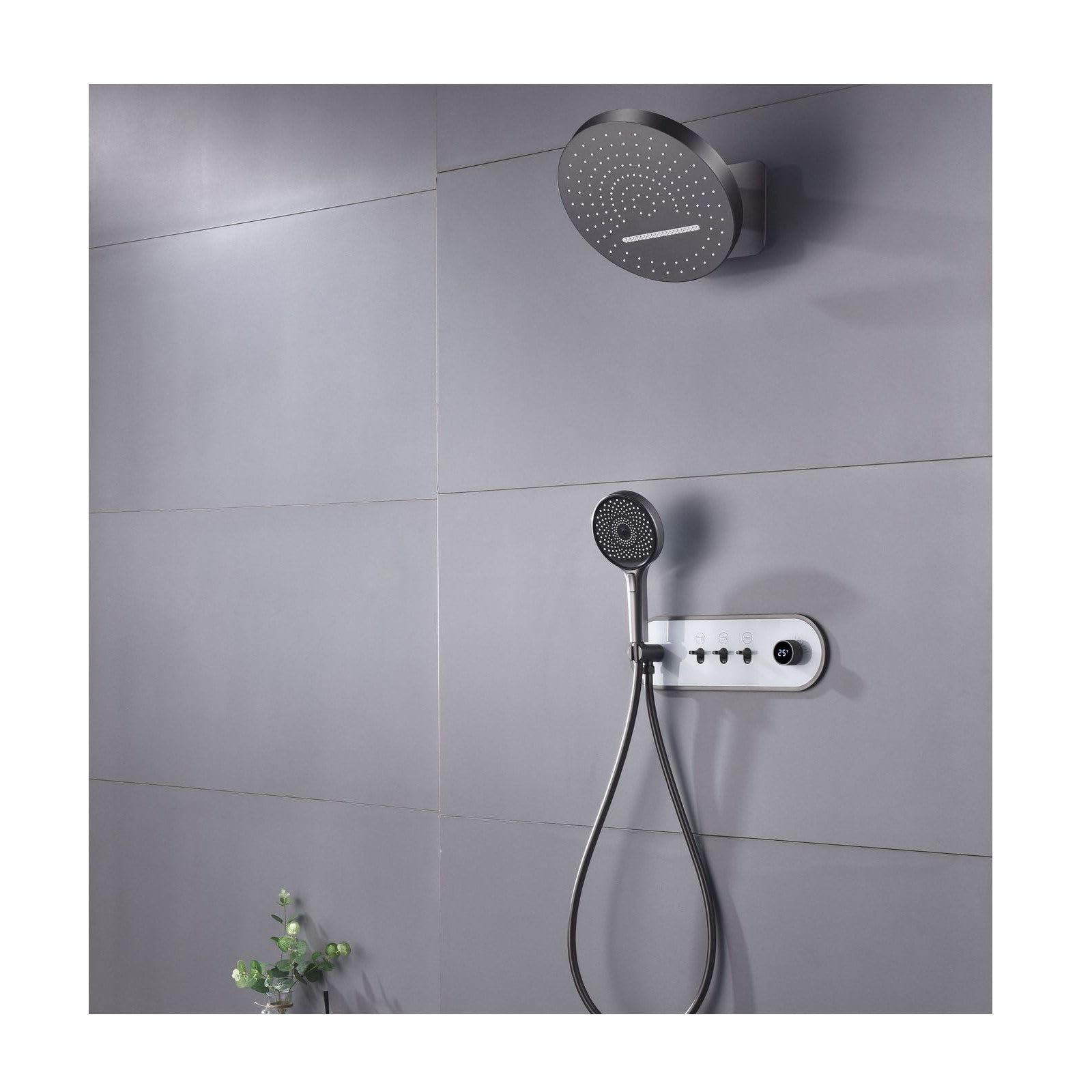 Set doccia a scomparsa con display digitale della temperatura, soffione doccia a pioggia a 2 funzioni e combo portatile, kit valvola doccia