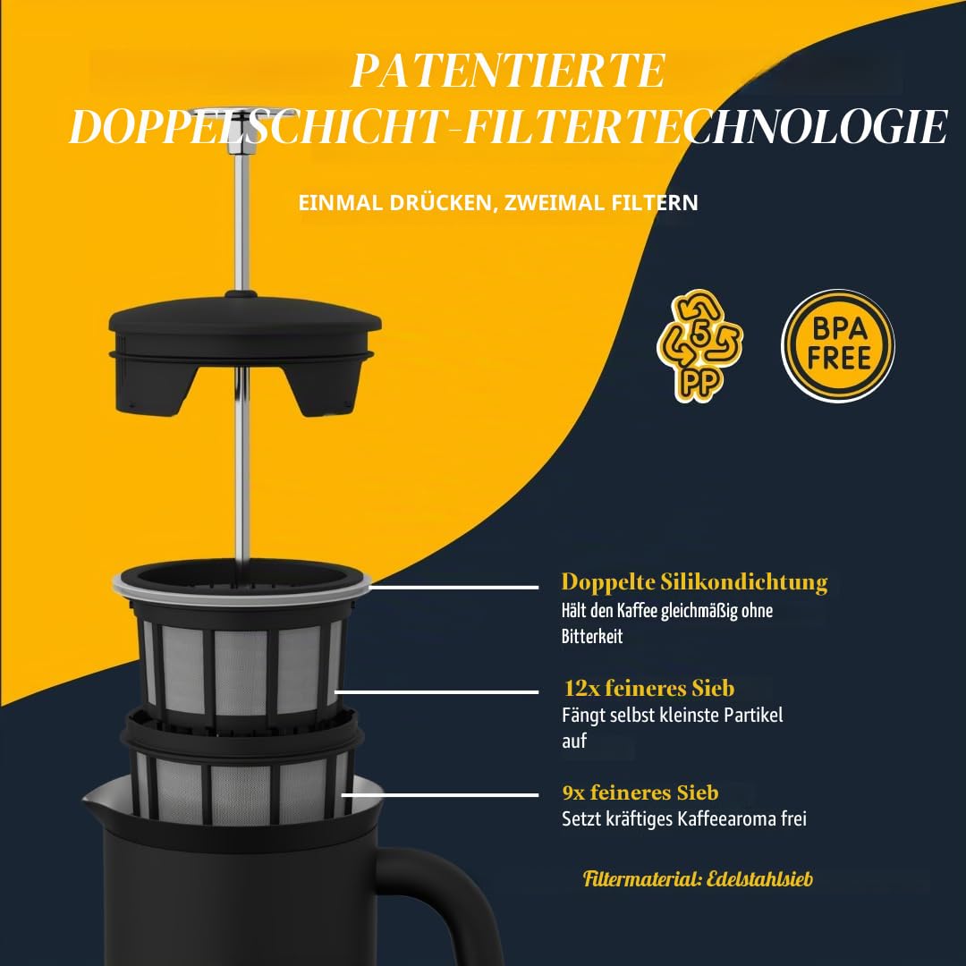 ESPRO P7 French Press Kaffeebereiter – Doppelwandig isoliert aus Edelstahl mit Mikrofilter, 530 ml, Mattschwarz