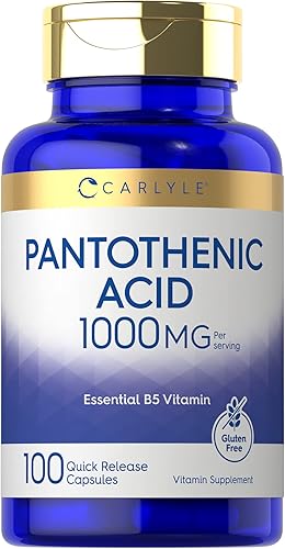Carlyle Ácido pantoténico | 1000 mg | 100 cápsulas | Vitamina B5 esencial | Suplemento sin OMG, sin gluten