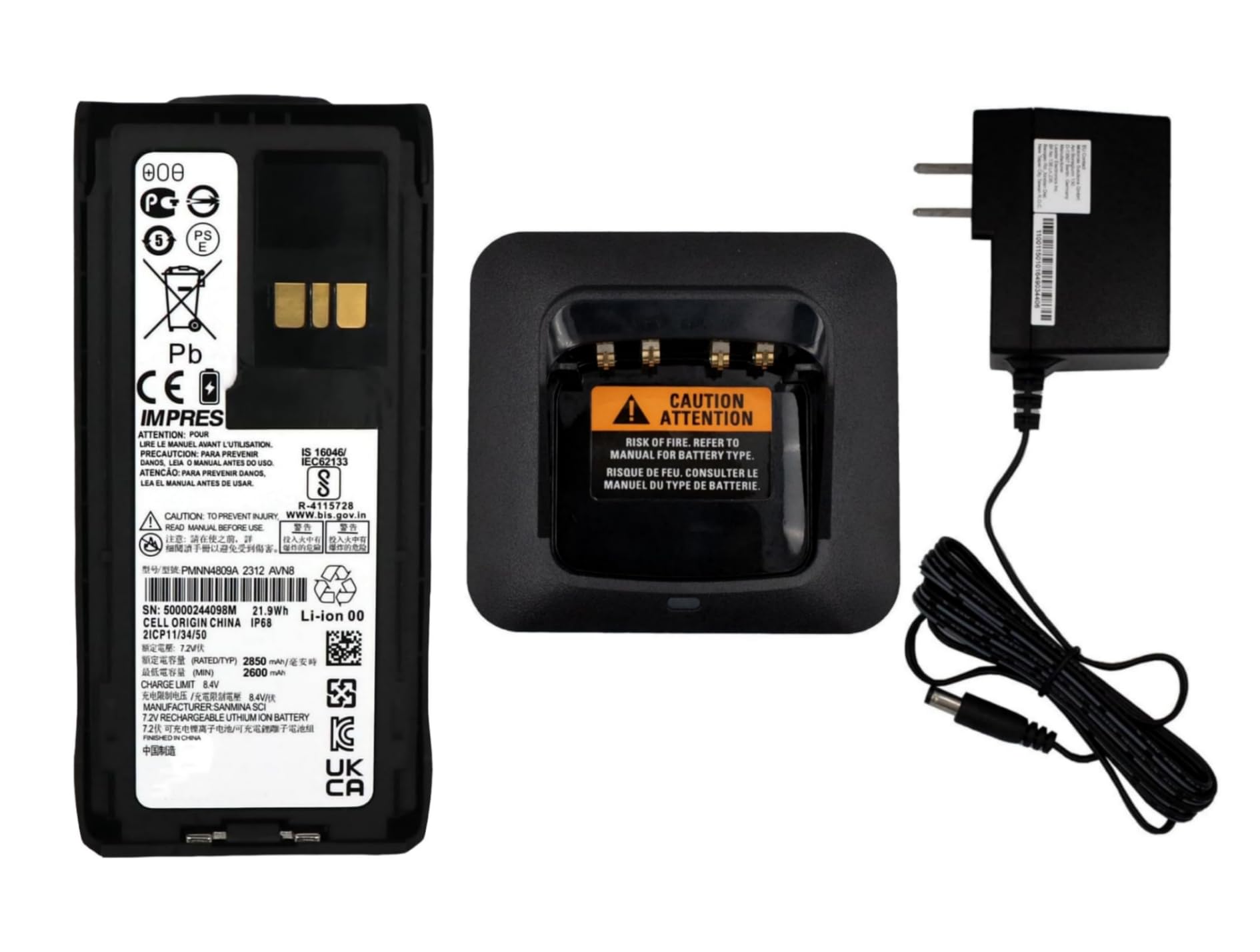 Battery and Charger Compatible with Motorola R7 R7A Radio PMNN4807 PMNN4808 PMNN4809 PMNN4810A Desktop Rapid Charger