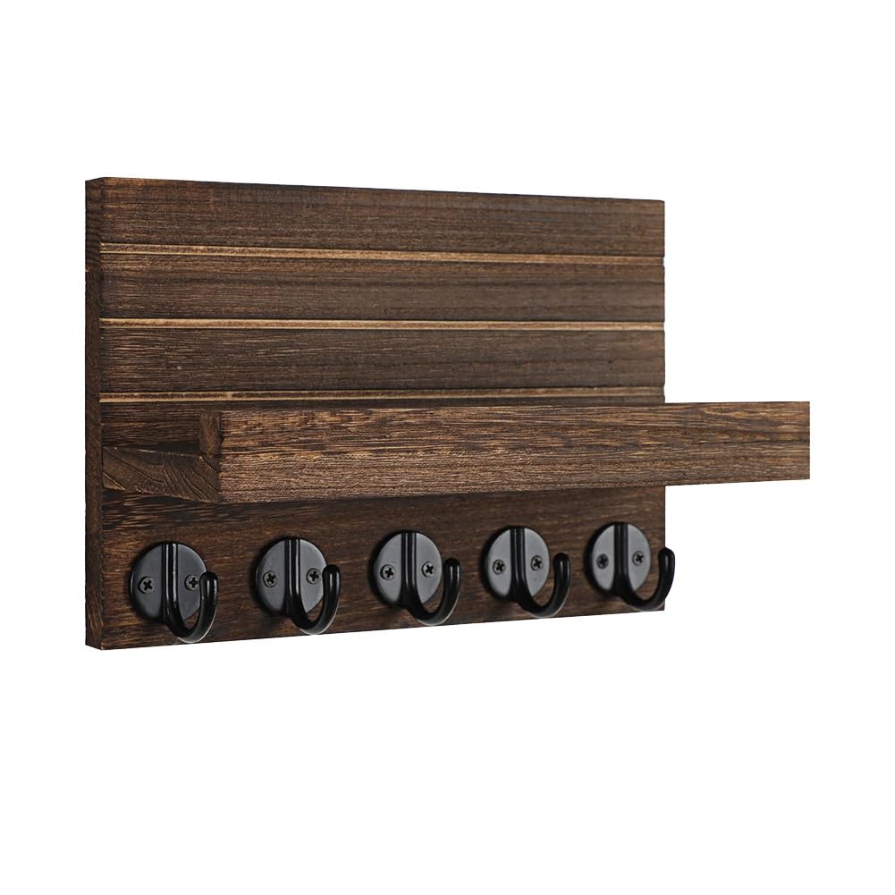 CTRLZS Key Holder for Wall, Decorative Key and Mail Holder with Shelf Has Large Hooks for Bags, Coats, Umbrella