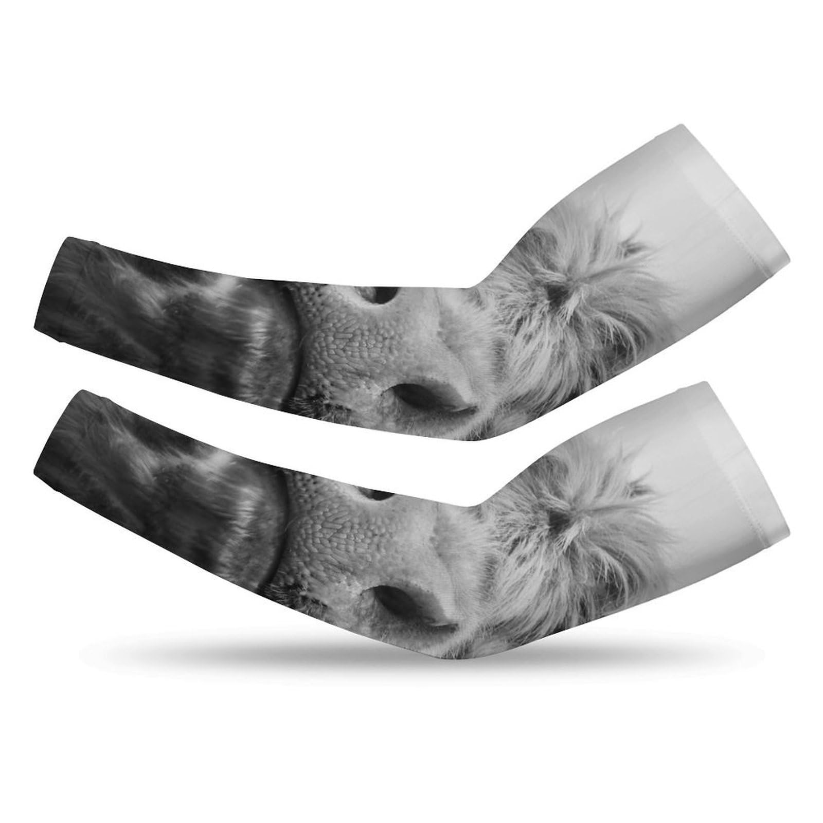 Xmkltbz 1 Pair Cooling Arm Sleeves, Unisex Warmer Spandex Sports Cover Uv Sun Protection for Cycling Golf Running L Print Grey Highland Cow Black White Vintage Retro Style