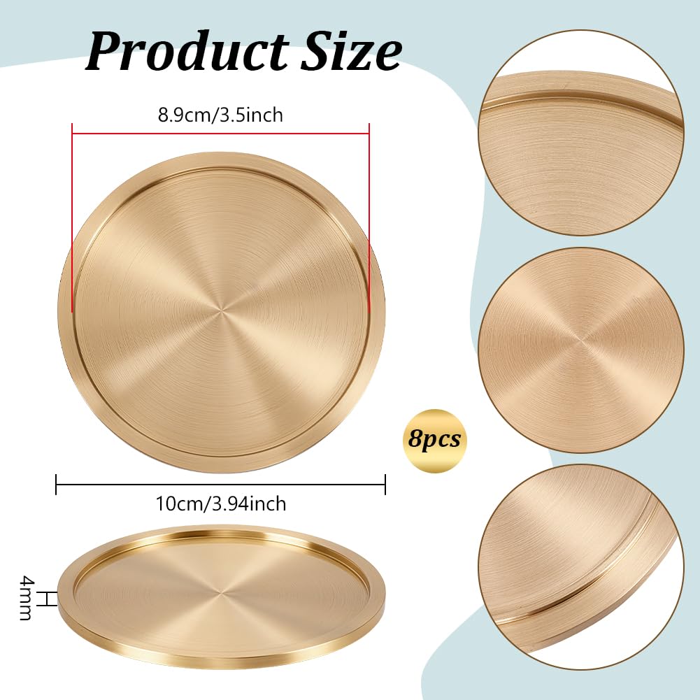 NBEADS 8 posavasos de latón pesado para bebidas, 10 cm, posavasos de bronce macizo dorado, soporte para tazas de té de cobre sólido para restaurante, cocina, bar, mesa de comedor