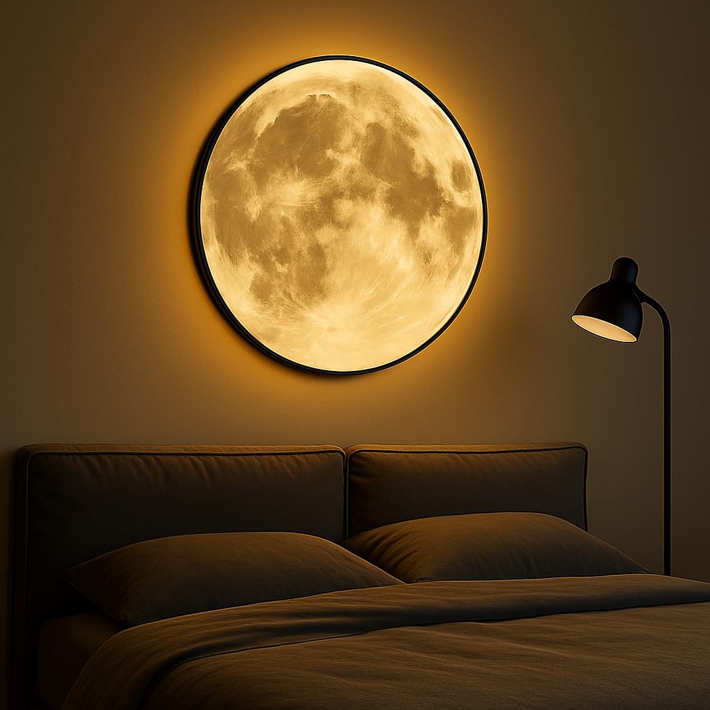 One94Store 3D Moon LED Wall Lamp Modern Art Deco Lighting 3 Color Changing Indoor Wall Mounted Celling Light Wall Sconce Moon Lights for Living Room Bedroom Hallway, Corded Electric (500 MM)-image-4