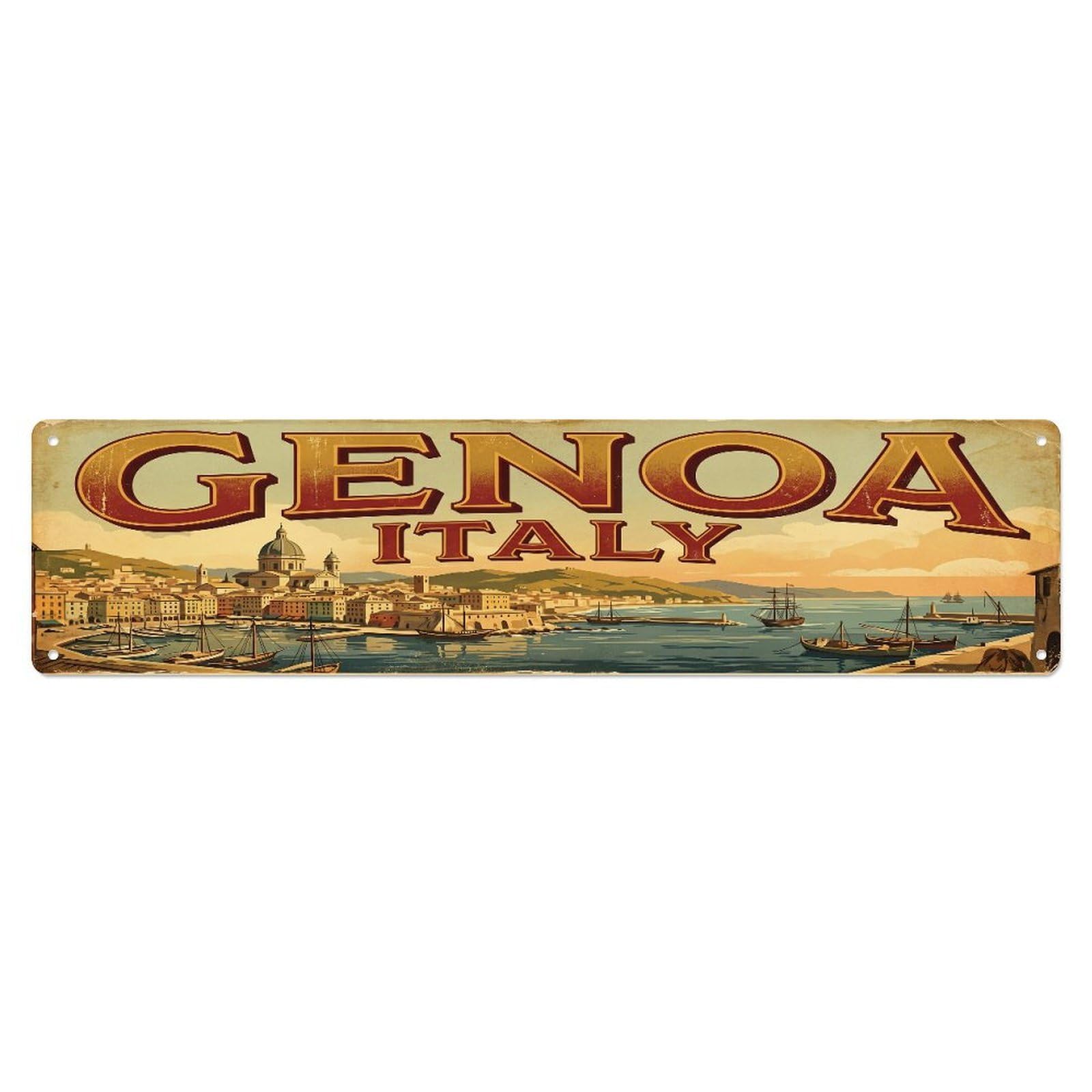 Tgrcjimh Style Metal Tin Sign Vintage Travel Italy Genoa