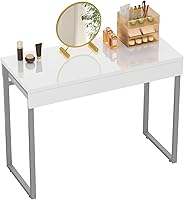 GreenForest 39-Inch White Vanity Desk with 2 Wide Drawers & Glossy Desktop - Makeup Table for Bedroom or Home Office, No Mirror