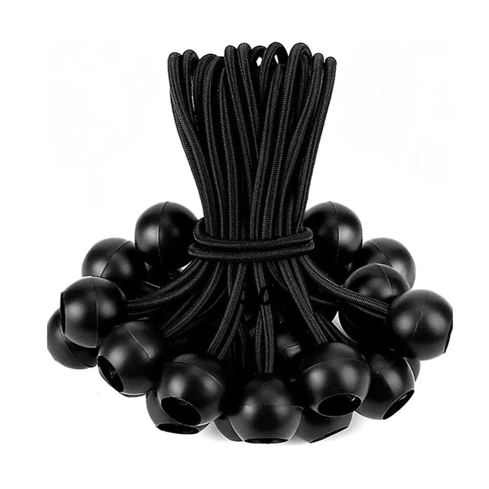 Bungee Cord with Balls, 30PCS 15cm Black Bungee Ball Cords, Tarpaulin Bungee Balls & Elastic Bungee Cord for Outdoor Camping Tents Cargo Banner Pavilions Holder Flag Poles