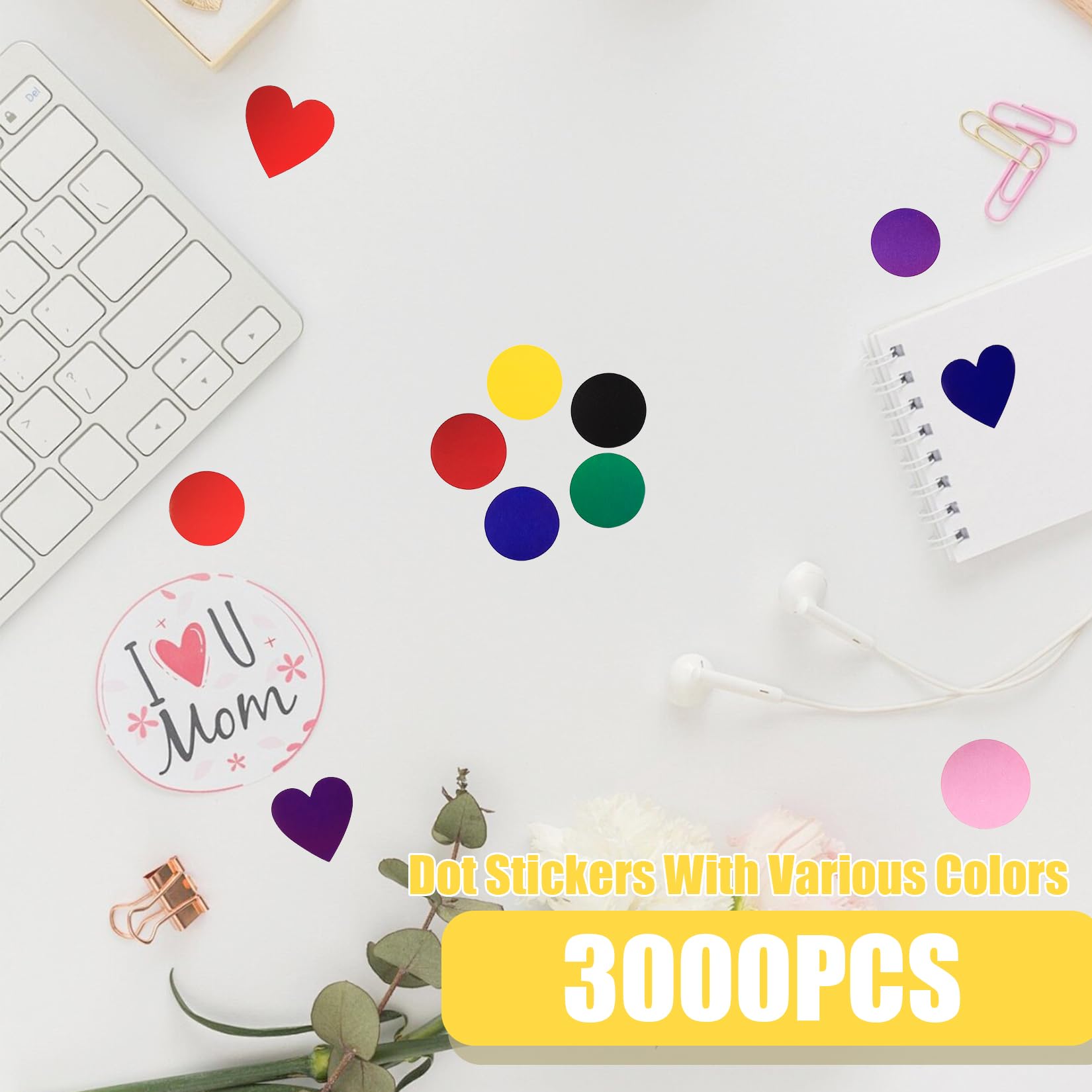 6 Rouleaux Gommettes Rondes Multicolores 25mm - 3000 Pastilles Adhésives Colorées Pour Bureau Et École