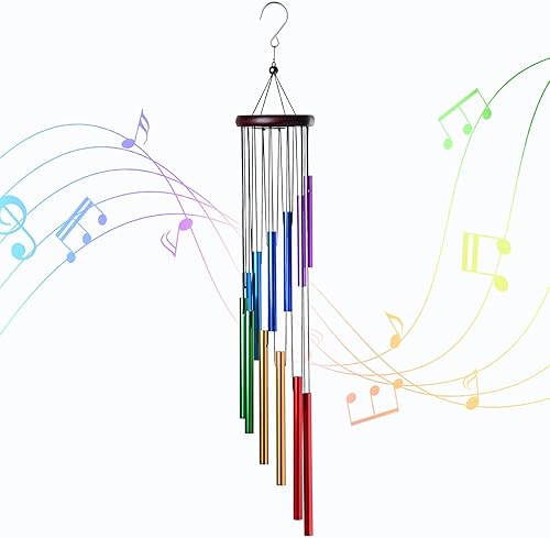 Campanillas de viento coloridas para exteriores con 12 tubos de aluminio para jardín, patio, balcón y decoración del hogar