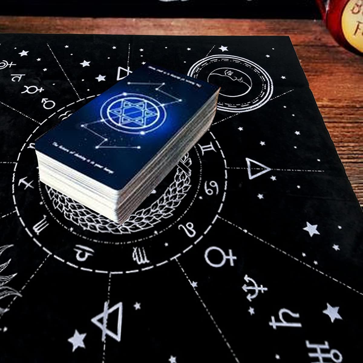 AVA Collections 36x36 Inch Altar Cloth Gold & Silver Printed on Black Cotton Fabric, Handmade Boho Spiritual Cloth for Tarot, Rituals Meditation Witchy Home Decor Table Cover (12 Constellation)