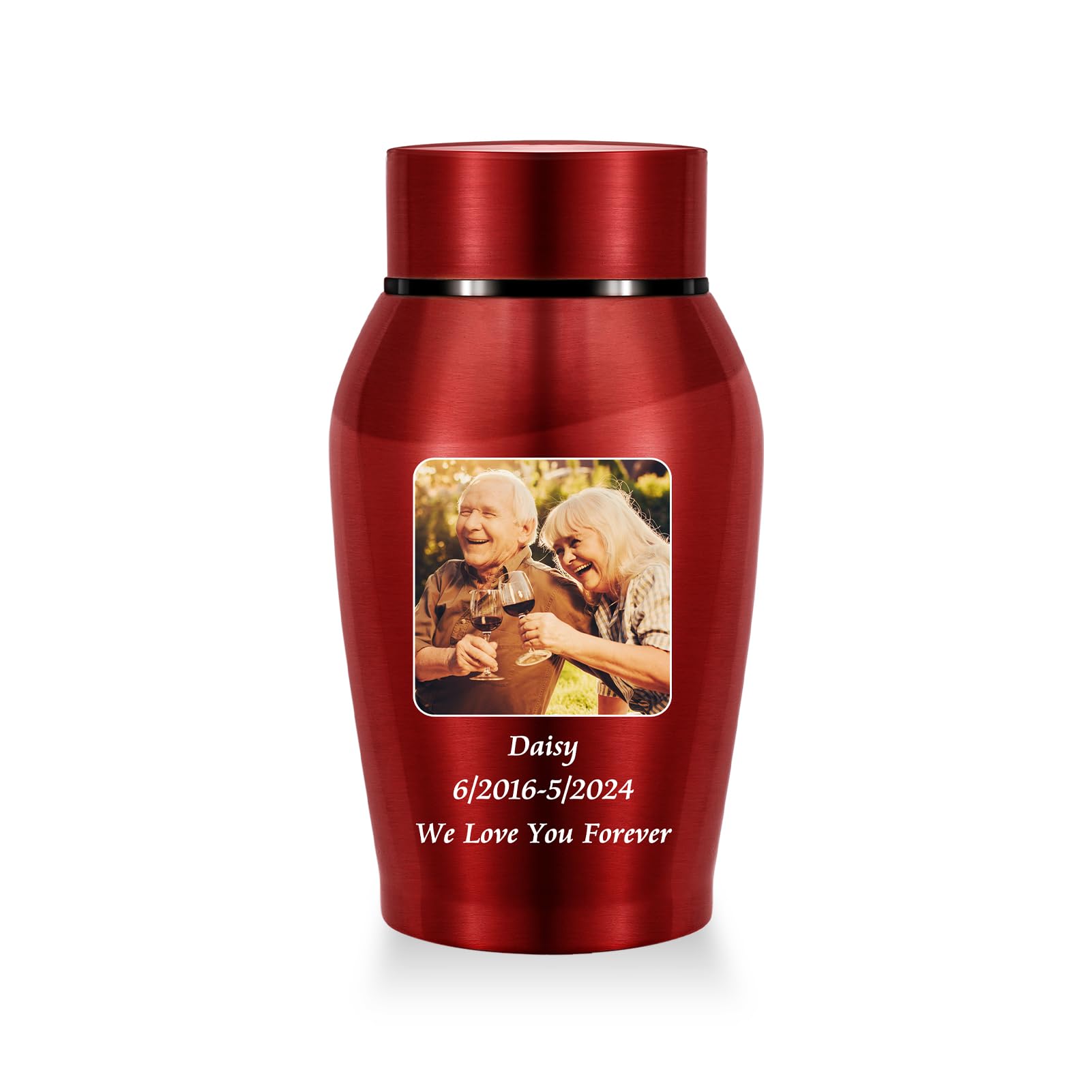 Personalized Urns for Human Ashes Mini Urn for Ashes Male Female, Photo Custom Small Urns Stainless Steel Memorial Cremation Urn, Decorative Urn Funeral Keepsake Urn - Bright Red