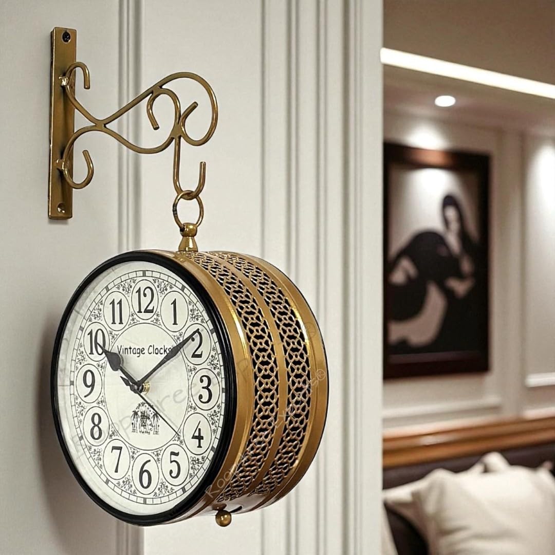 Buy Vintage Clock Handcrafted Double Side Shiny Gold Wall Clock 1