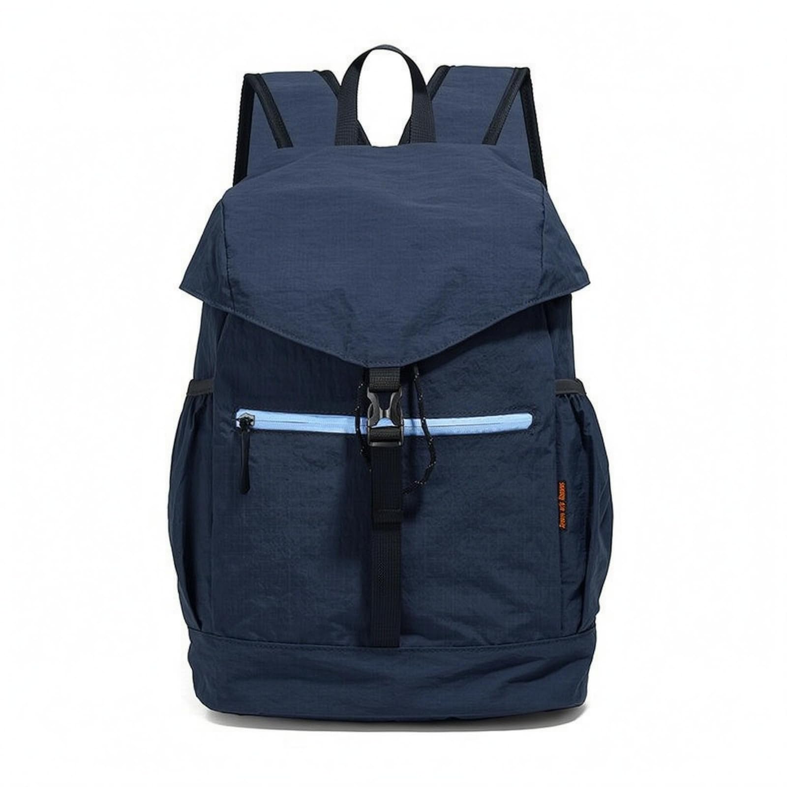 Flap Closure Lightweight Hiking Backpack Drawcord Opening Travel Daypack Front Zip Pocket Everyday Backpack Side Pockets for Hikers, Travelers, Navy Blue-image-43