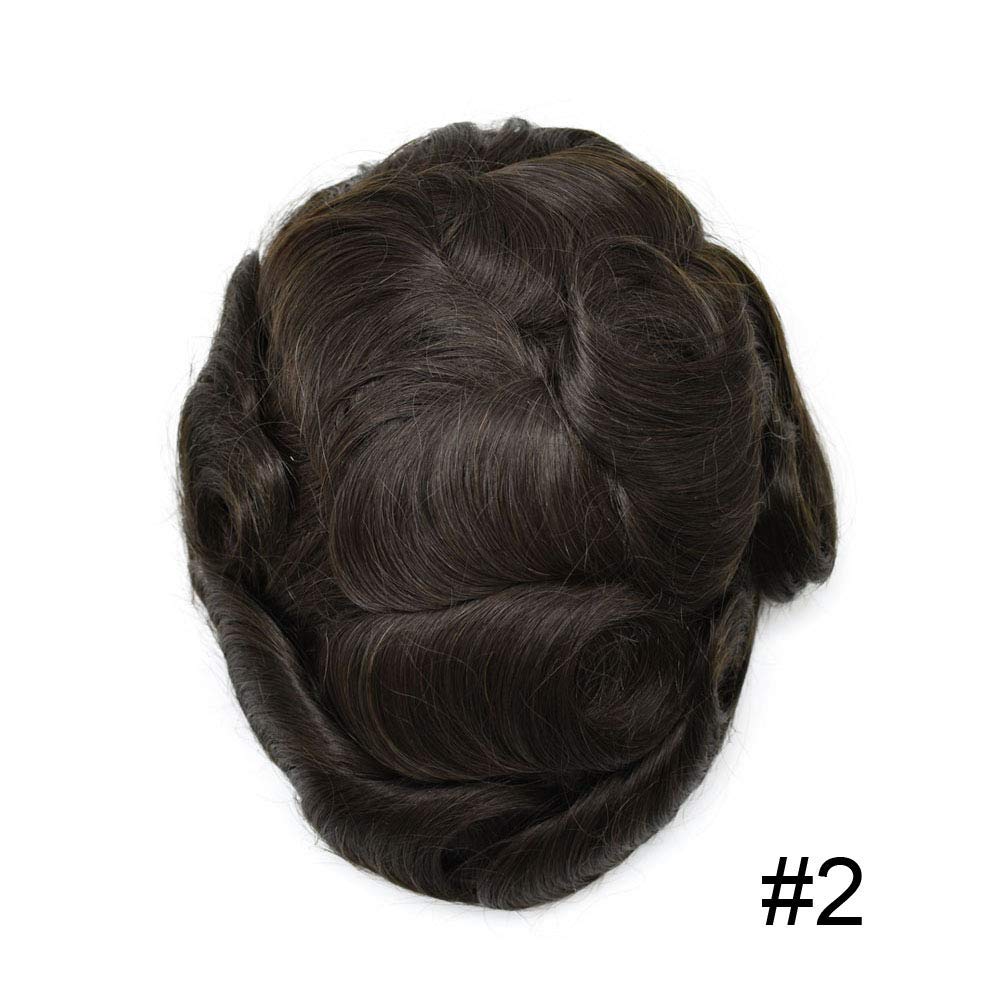 Durable Hair System for Men French Lace Front Mens Toupee Hairpieces Natural Hairline Fine Mono Hair Toupee for Men 8"x10" 120% Light to Medium Density #2 Darkest Brown