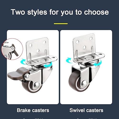 Miniatura 6 de KDDEON Ruedas giratorias de 11.251.52 in en forma de L con frenos, rueda de repuesto silenciosa de goma para muebles de cuna, rodamiento de