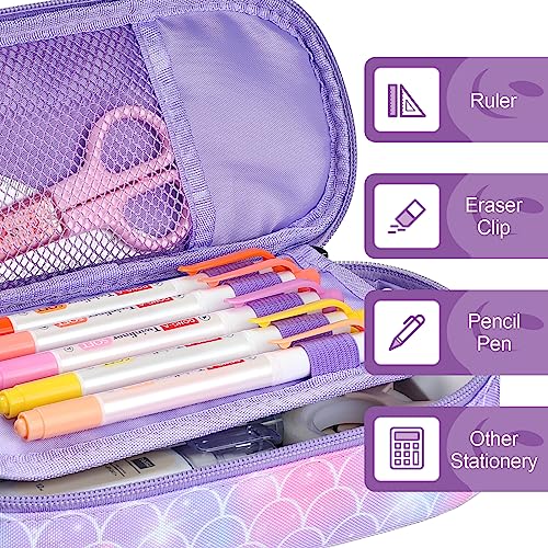 Image of Bagseri Pencil Case for Kids - Large School Supplies Pouch for Class | Girls Pencil Case Wide Opening, Kids Pen Bag with Multi-Slot, Cute Water Resistent Organizer for Stationery, Pink Dinosaur