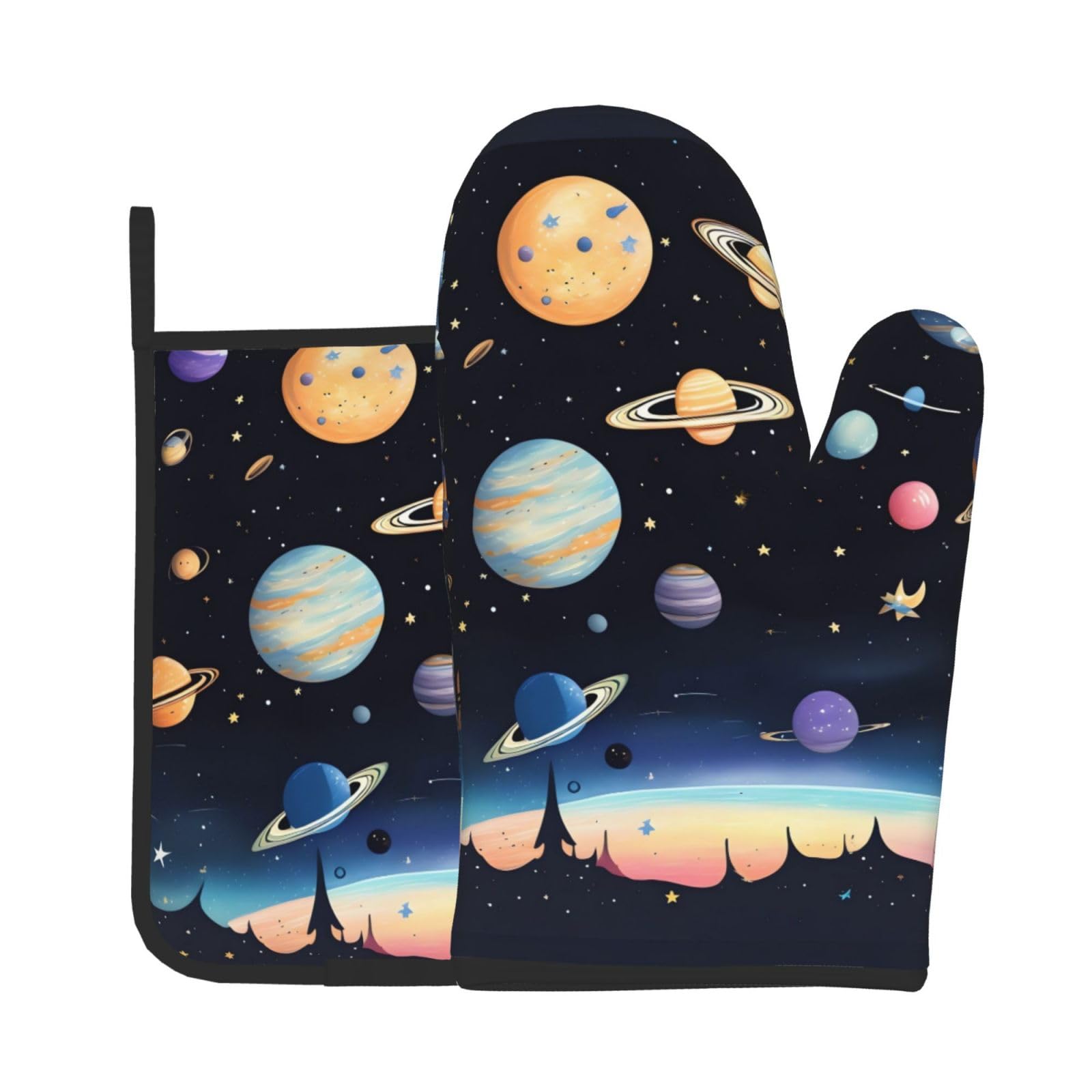 Saturn Jupiter Earth Insulated Mitts and Pot Holders Set of Two for Kitchen Baking Cooking Grilling Christmas Housewarming Gift