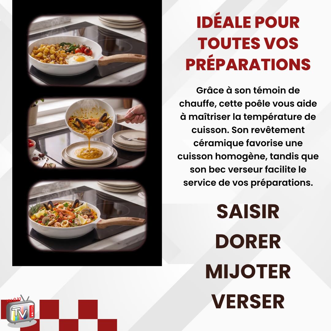 Venteo - Poele Induction Fonte Aluminium 20-24-28 CM | Ustensiles De Cuisine Polyvalents | Entretien Lave Vaisselle | Compatibilité Gaz Electrique Plaque Induction | Cuisson Homogène