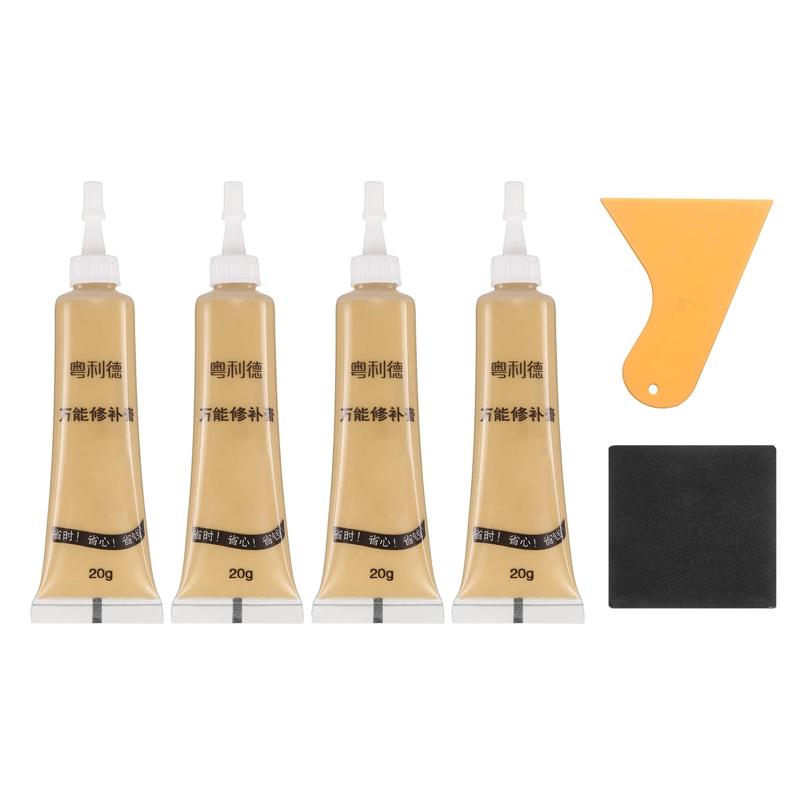 sourcing map Wood Repair Kit, 4 Pcs Touch Up Filler Wood with Scraper Sandpaper for Scratches Holes Crack Tables Desks Wooden Floors Repair Cover Ups, New Light Walnut