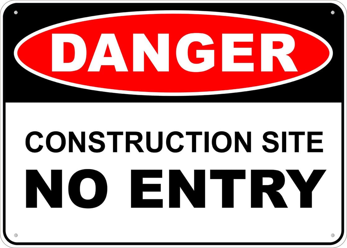 Construction Site No Entry Warning Aluminum Tin Sign 12"x8" For Home Kitchen/Farm/Garden/Garage Wall Decor