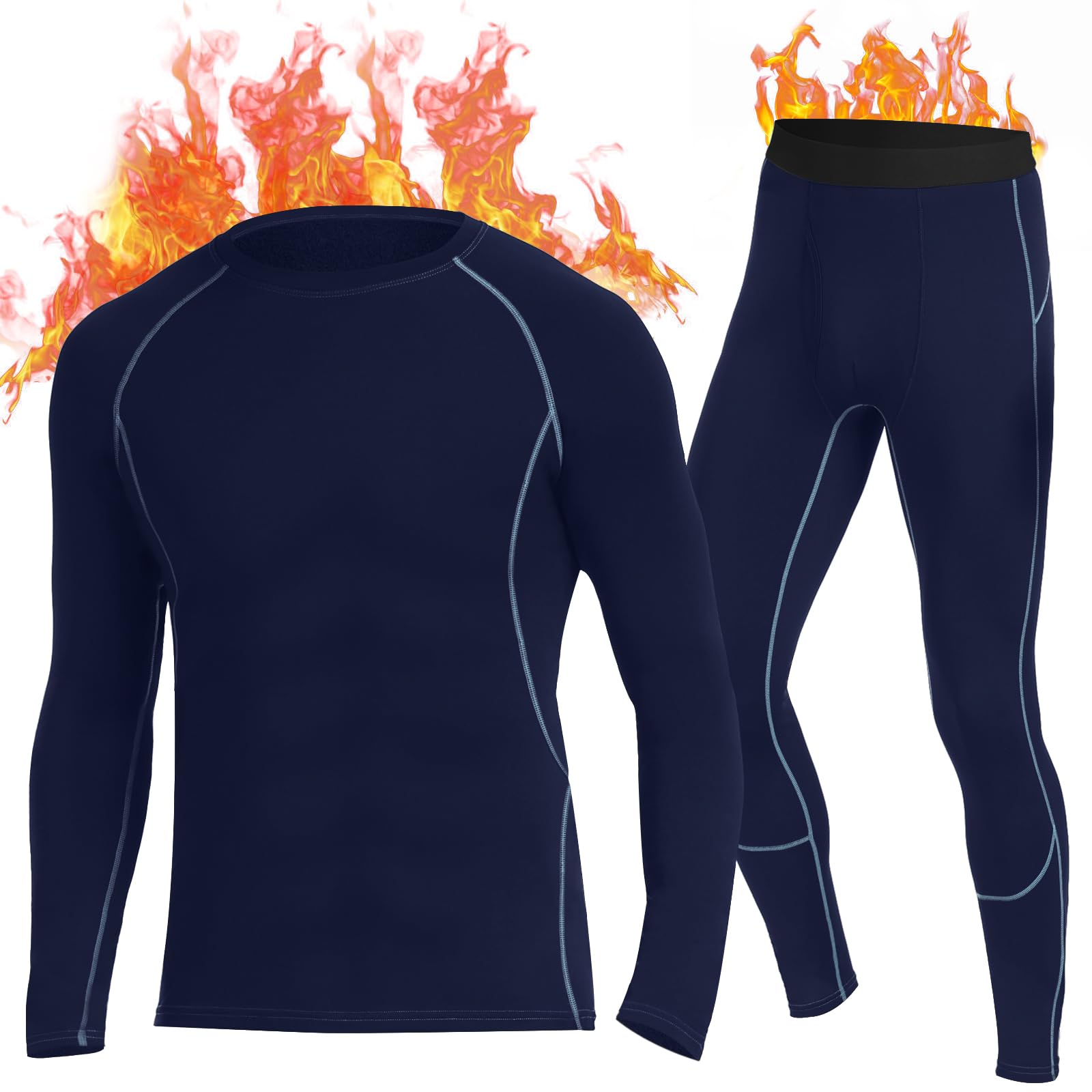 SIMIYAThermal Underwear Set for Men Long Johns with Fleece Lined Base Layer for Workout Skiing Running Hiking Navy Blue