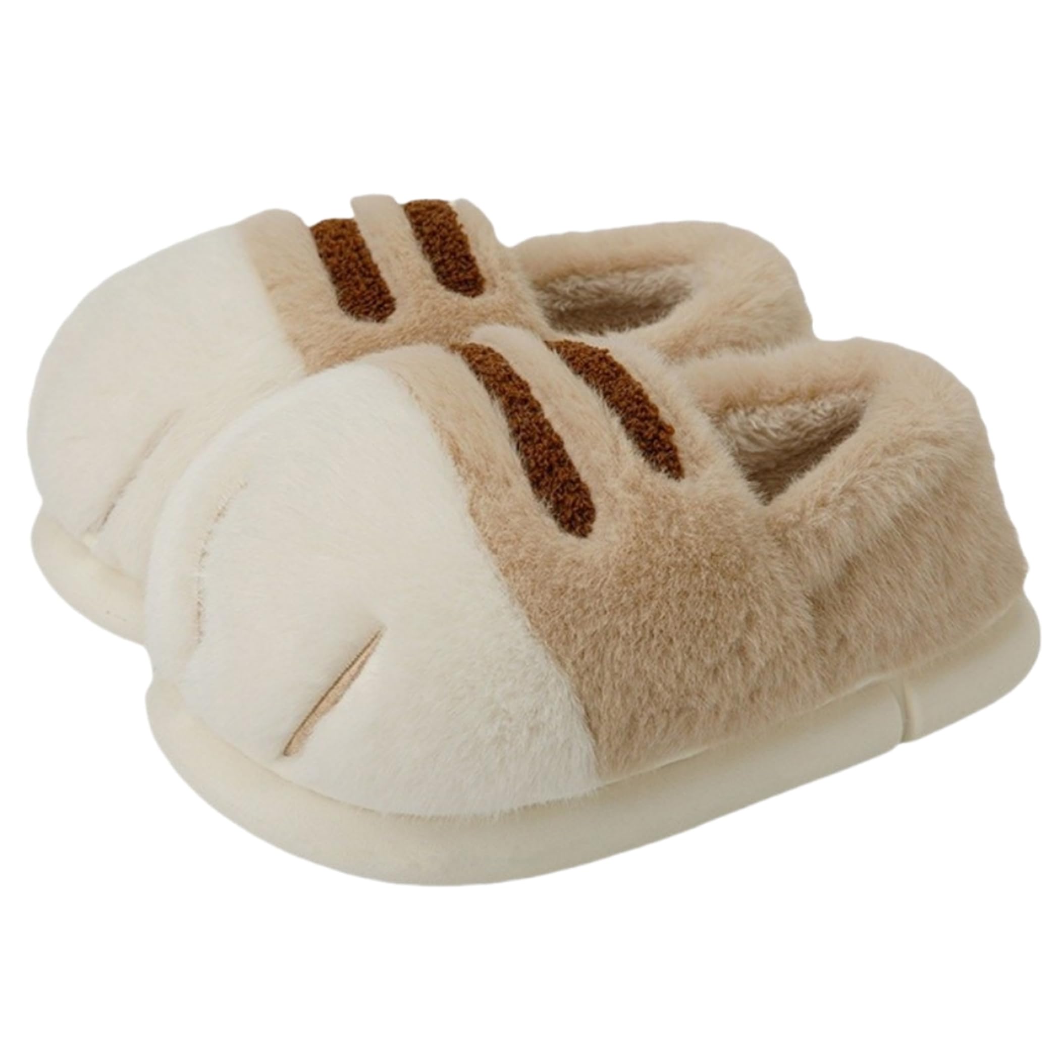LRYAOAN Cat Paw Slippers - Unisex Adults & Kids - Beige - Slip-On - Plush & Memory Sponge Interior - Anti-Slip EVA Sole - Washable - Home Slippers