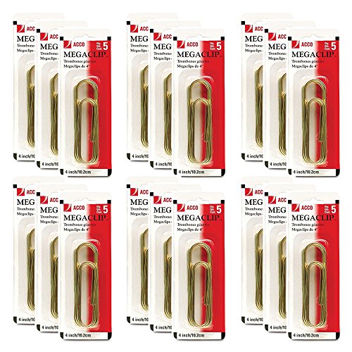 ACCO Paper Clips, Gold, Mega Clip, 1 Case, 18 Packs/Case, 5/Pack (A7072536CS)